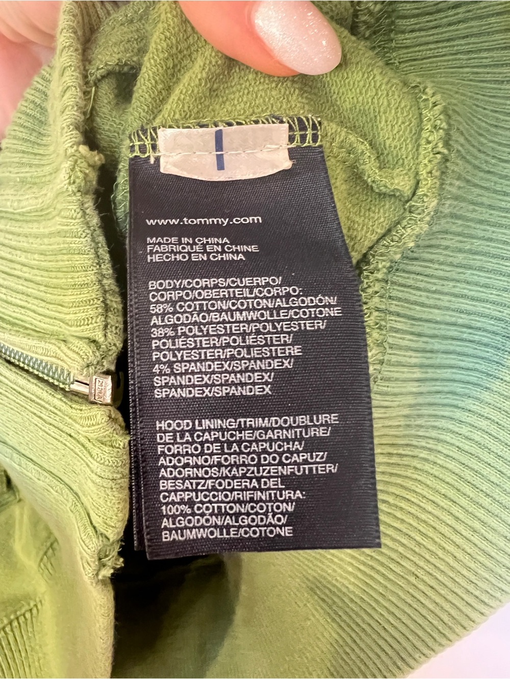 Tommy Hilfiger Green Zip Up Hoodie 3/4 Sleeve L Nautical Anchor Hooded Jacket - Picture 5 of 8